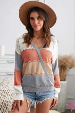 Color Block VNeck Wrap Sweater