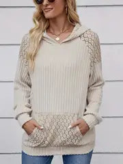 Ribbed Hoodie Sweatshirt with Lace Details